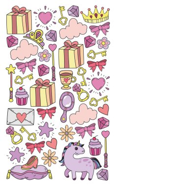 Prenses ve fantezi simgesi ve davetiye ve tebrik kartı tasarım unsuru.