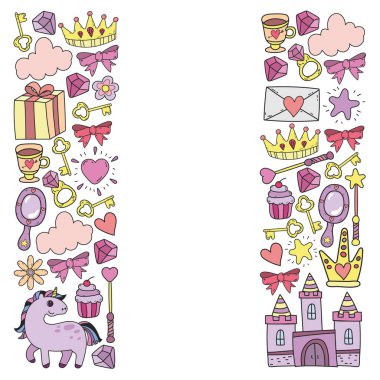 Prenses ve fantezi simgesi ve davetiye ve tebrik kartı tasarım unsuru.