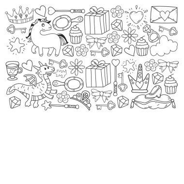 Prenses ve fantezi simgesi ve davetiye ve tebrik kartı tasarım unsuru.