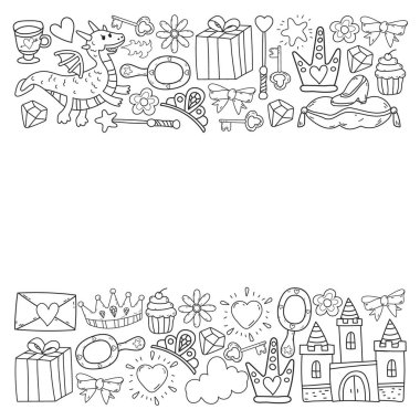 Prenses ve fantezi simgesi ve davetiye ve tebrik kartı tasarım unsuru.