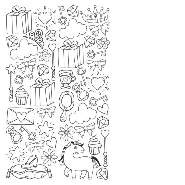 Prenses ve fantezi simgesi ve davetiye ve tebrik kartı tasarım unsuru.