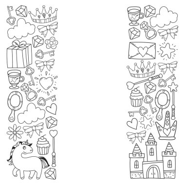 Prenses ve fantezi simgesi ve davetiye ve tebrik kartı tasarım unsuru.