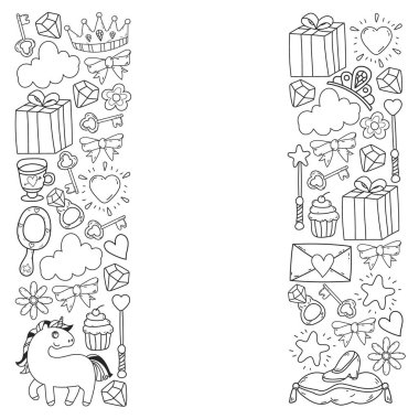 Prenses ve fantezi simgesi ve davetiye ve tebrik kartı tasarım unsuru.