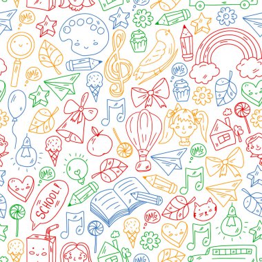 Eğitim simgeleri ayarlandı. Okul ve kolej. Yaratıcılık ve hayal gücü.