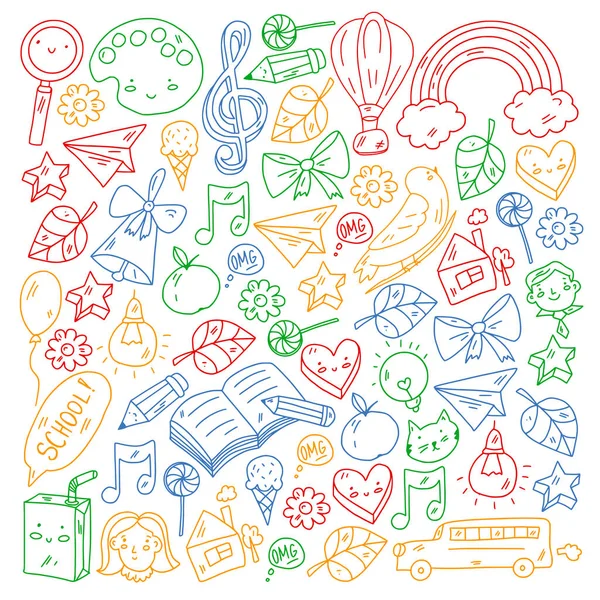 Conjunto de iconos educativos. Escuela y colledge. Creatividad e imaginación. — Vector de stock