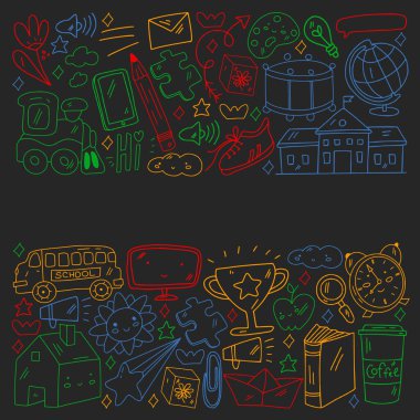 Vektör çizimi. Okul vektör kalıbına geri dönelim. Tekstil kumaş tasarımı, ambalaj kağıdı ve web sitesi duvar kağıtları.