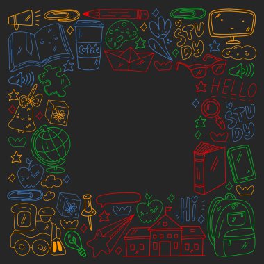 Vektör çizimi. Okul vektör kalıbına geri dönelim. Tekstil kumaş tasarımı, ambalaj kağıdı ve web sitesi duvar kağıtları.