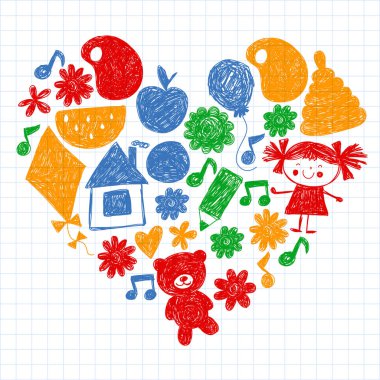 Anaokulu vektör şablonu. Çocukların çizim tarzı. Çocuklar oynar ve büyür, yaratıcılık ve hayal gücü. Okul öğrencisi.