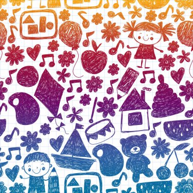 Anaokulu vektör şablonu. Çocukların çizim tarzı. Çocuklar oynar ve büyür, yaratıcılık ve hayal gücü. Okul öğrencisi.