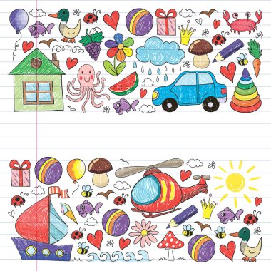 Anaokulu. Çocukların çizim tarzı. - Aile. Anne, baba, kız kardeş, erkek kardeş. Erkekler ve kızlar. Vektör deseni.