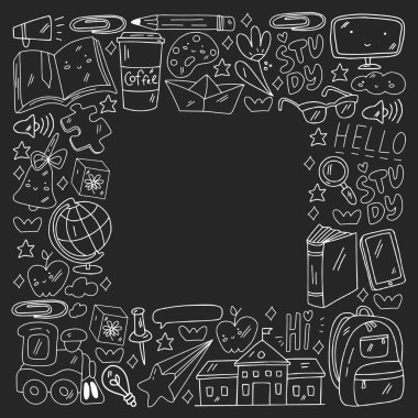 Vektör çerçevesi. Okul vektör kalıbına geri dönelim. Tekstil kumaş tasarımı, ambalaj kağıdı ve web sitesi duvar kağıtları.