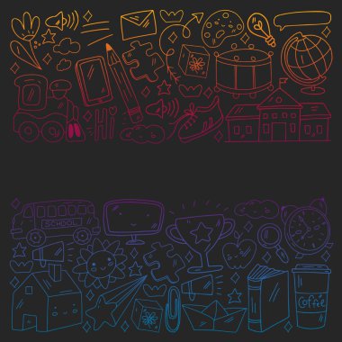 Vektör çizimi. Okul vektör kalıbına geri dönelim. Tekstil kumaş tasarımı, ambalaj kağıdı ve web sitesi duvar kağıtları.