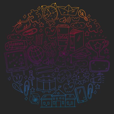 Vektör çizimi. Okul vektör kalıbına geri dönelim. Tekstil kumaş tasarımı, ambalaj kağıdı ve web sitesi duvar kağıtları.