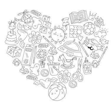 Anaokulu ve oyuncaklar. Küçük bir çocuk oyunu. Çocuk parkı. Eğitim, yaratıcılık, hayal gücü.