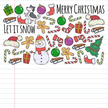 Çocuklu bir Noel kış vektörü. Çocuklar tatil ve spor.