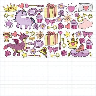 Prenses ve fantezi simgesi ve davetiye ve tebrik kartı tasarım unsuru.