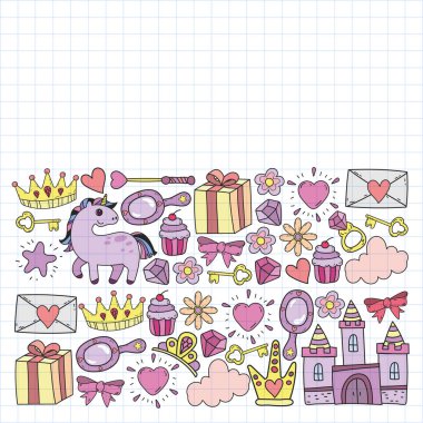 Prenses ve fantezi simgesi ve davetiye ve tebrik kartı tasarım unsuru.