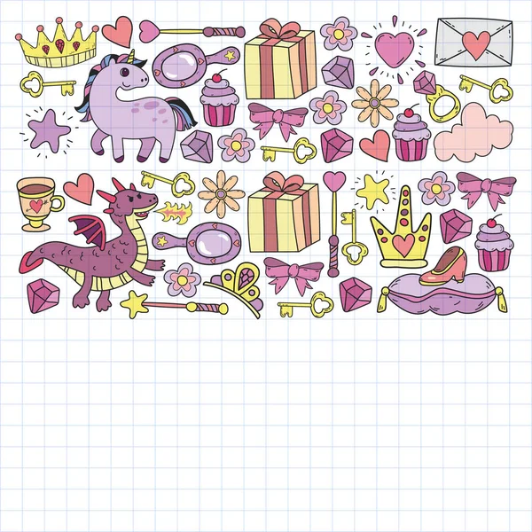 Prenses ve fantezi simgesi ve davetiye ve tebrik kartı tasarım unsuru.