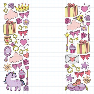 Prenses ve fantezi simgesi ve davetiye ve tebrik kartı tasarım unsuru.