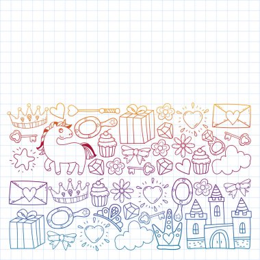 Prenses ve fantezi simgesi ve davetiye ve tebrik kartı tasarım unsuru.