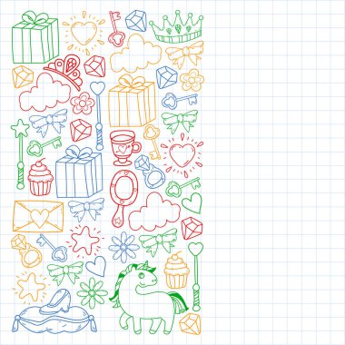 Prenses ve fantezi simgesi ve davetiye ve tebrik kartı tasarım unsuru.