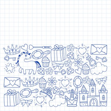 Prenses ve fantezi simgesi ve davetiye ve tebrik kartı tasarım unsuru.