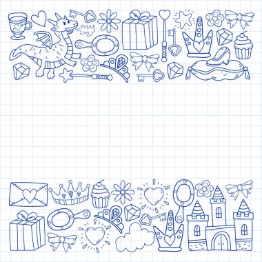 Prenses ve fantezi simgesi ve davetiye ve tebrik kartı tasarım unsuru.