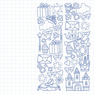 Prenses ve fantezi simgesi ve davetiye ve tebrik kartı tasarım unsuru.