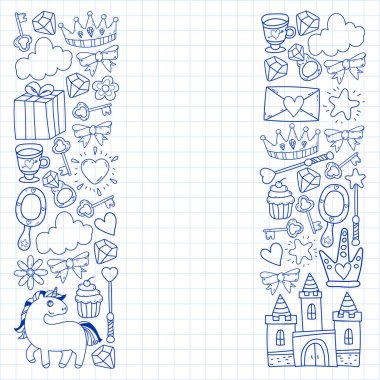 Prenses ve fantezi simgesi ve davetiye ve tebrik kartı tasarım unsuru.