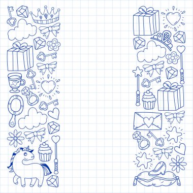 Prenses ve fantezi simgesi ve davetiye ve tebrik kartı tasarım unsuru.