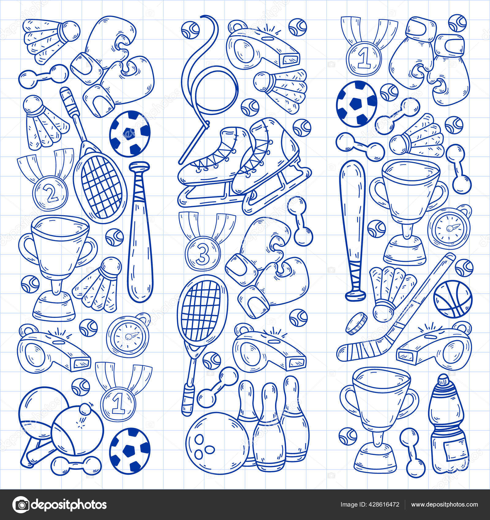 Vector pattern with sport elements. Fitness, games, exercises. Doodle icons  in kids drawing style Stock Vector by ©Helen_F 423980586, doodle games de  moto 
