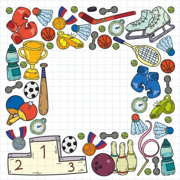 Vector pattern with sport elements. Fitness, games, exercises