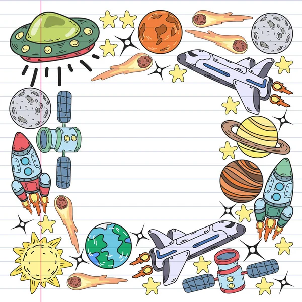 Espace Maternelle, École Leçon D'astronomie Enfants, Illustration D'enfants  Doodle Ufo, Extraterrestre, Surface De La Lune, Terre, Jupiter, Saturne,  Icônes Vectorielles Mars Clip Art Libres De Droits, Svg, Vecteurs Et  Illustration. Image 92018036