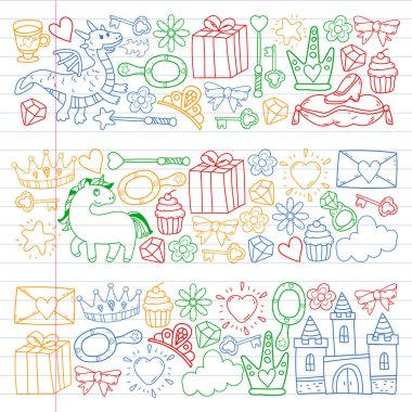 Prenses ve fantezi simgesi ve davetiye ve tebrik kartı tasarım unsuru.