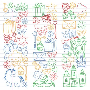 Prenses ve fantezi simgesi ve davetiye ve tebrik kartı tasarım unsuru.