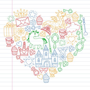 Prenses ve fantezi simgesi ve davetiye ve tebrik kartı tasarım unsuru.