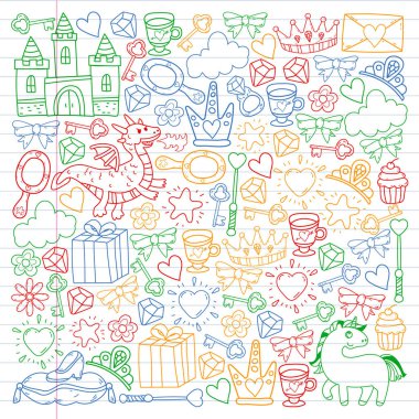 Prenses ve fantezi simgesi ve davetiye ve tebrik kartı tasarım unsuru.