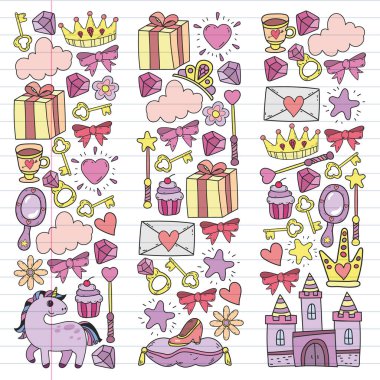 Prenses ve fantezi simgesi ve davetiye ve tebrik kartı tasarım unsuru.