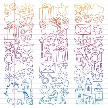 Prenses ve fantezi simgesi ve davetiye ve tebrik kartı tasarım unsuru.