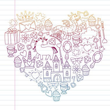 Prenses ve fantezi simgesi ve davetiye ve tebrik kartı tasarım unsuru.