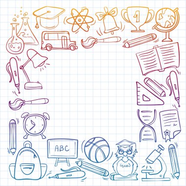 Okul posterleri ve afişleri için vektör karalama simgeleri ve desen