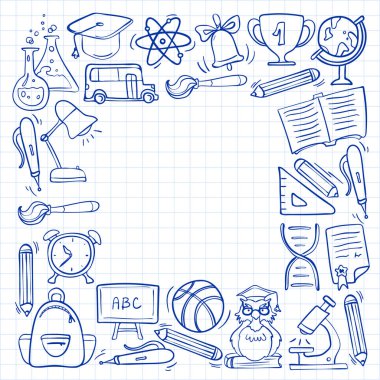 Okul posterleri ve afişleri için vektör karalama simgeleri ve desen