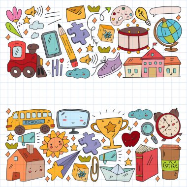 Vektör çizimi. Okul vektör kalıbına geri dönelim. Tekstil kumaş tasarımı, ambalaj kağıdı ve web sitesi duvar kağıtları.