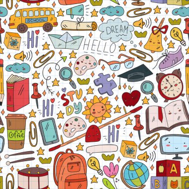 Vektör çizimi. Okul vektör kalıbına geri dönelim. Tekstil kumaş tasarımı, ambalaj kağıdı ve web sitesi duvar kağıtları.