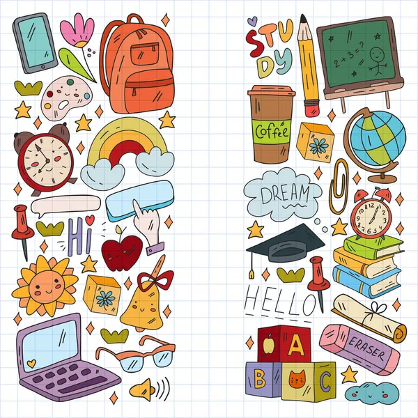 Vector illustration. Back to school vector pattern. Textile fabric design, wrapping paper and website wallpapers. — Stock Vector