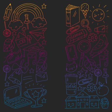 Vektör çizimi. Okul vektör kalıbına geri dönelim. Tekstil kumaş tasarımı, ambalaj kağıdı ve web sitesi duvar kağıtları.