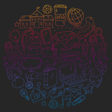 Vektör çizimi. Okul vektör kalıbına geri dönelim. Tekstil kumaş tasarımı, ambalaj kağıdı ve web sitesi duvar kağıtları.