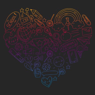 Vektör çizimi. Okul vektör kalıbına geri dönelim. Tekstil kumaş tasarımı, ambalaj kağıdı ve web sitesi duvar kağıtları.