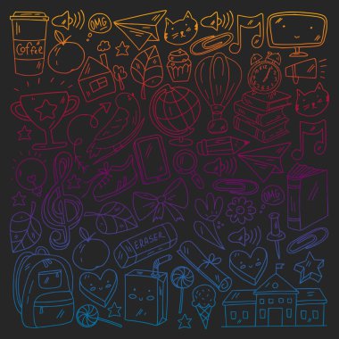 Vektör çizimi. Okul vektör kalıbına geri dönelim. Tekstil kumaş tasarımı, ambalaj kağıdı ve web sitesi duvar kağıtları.