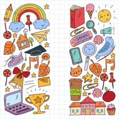 Vektör çizimi. Okul vektör kalıbına geri dönelim. Tekstil kumaş tasarımı, ambalaj kağıdı ve web sitesi duvar kağıtları.